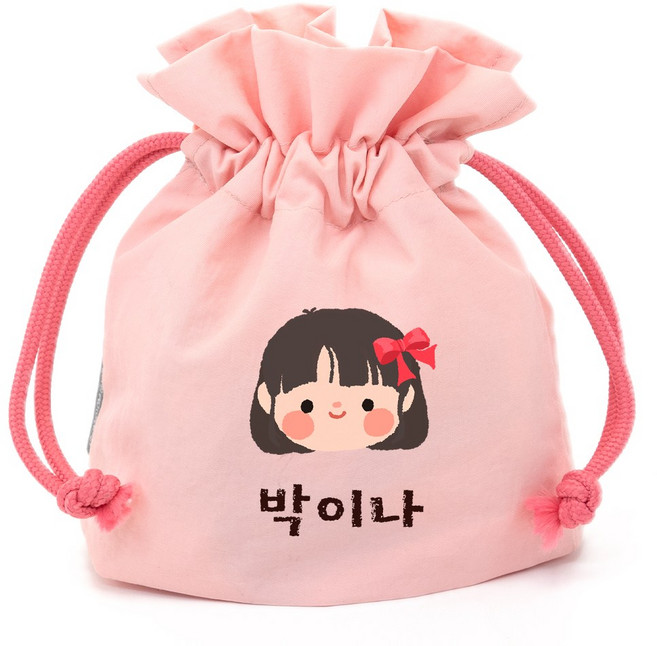 세맘스 크레용 네임 양면방수 스트링파우치, 블루카, 핑크