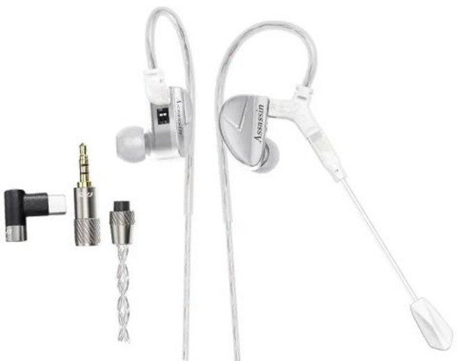 CVJ 어쌔신 실버 하이브리드 이어폰 게임 모드 HIFI 마이크 튜닝 스위치 유선 이어버드 IEM 헤드폰 1BA 1DD 1 진동, silver