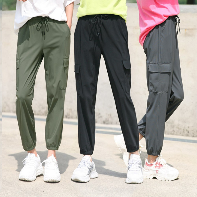 동대문스타일 아이스 카고조거 스판 밴딩 팬츠 여성 여름바지 쿨팬츠