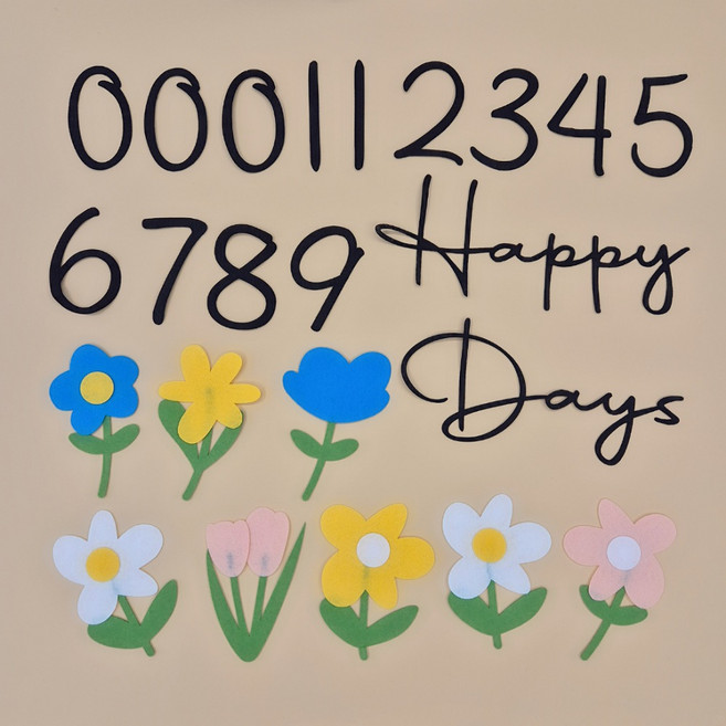 아기 셀프촬영 성장사진 꽃 펠트 숫자 기념일 촬영소품 1000일까지 풀세트, 1세트, 꽃펠트 풀세트