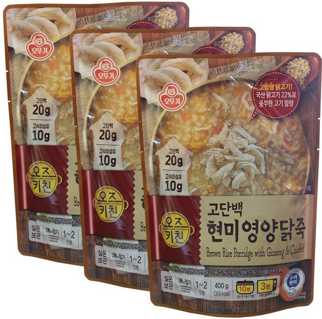 오뚜기 오즈키친 고단백 현미영양닭죽 400g 3개+현미쇠고기죽 400g 3개(총 6개), 6개, 3개