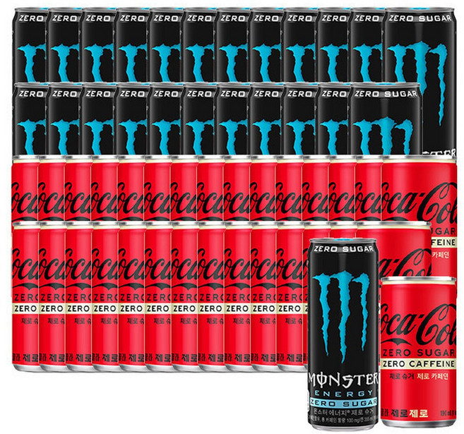 몬스터 에너지 제로슈거 355ml 24캔+코카콜라 제로제로 190ml 30캔, 54개입