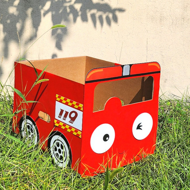 종이 박스 자동차 만들기 자동차극장 교통 놀이 DIY 키트 미아아트, 자동차본품+소방차세트(소방차도안+감정눈+바퀴+빨강래핑), 1개