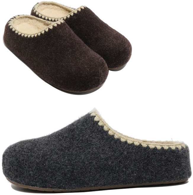 HD 005 모직원단 털 슬리퍼 퍼슈즈 후리스안감 겨울 털 실내 슬리퍼