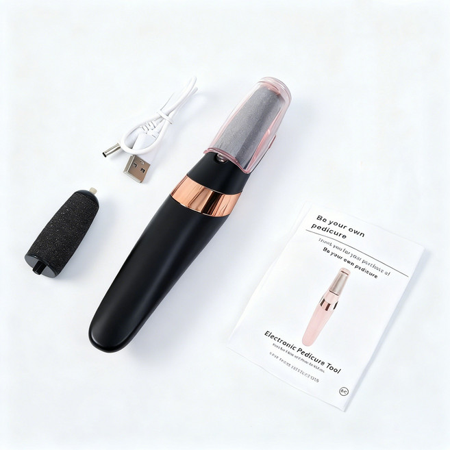 跨境電動磨腳器新款全自動神器美腳小型充電式去老繭死皮搓腳修足, 1個, 黑色【OPP袋】:【電池容量500毫安/130電機】