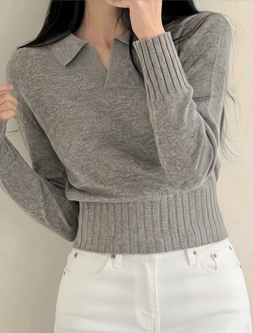 파스치노 여성 오픈 카라넥 크롭 긴팔 니트