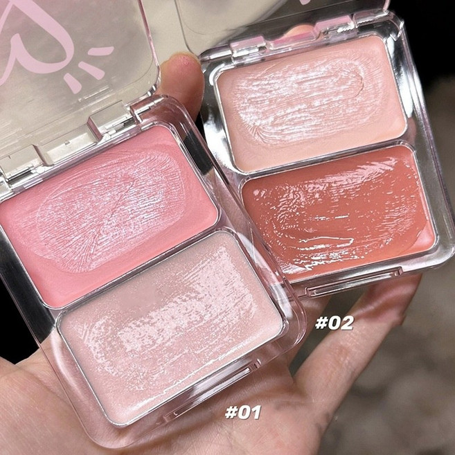 1+1 블러셔 볼터치 크림 블러셔 물광 듀얼 치크팩트 블러셔리퀴드 블러셔 블러셔, 1개, 01# 하트 패모+02#신남티모