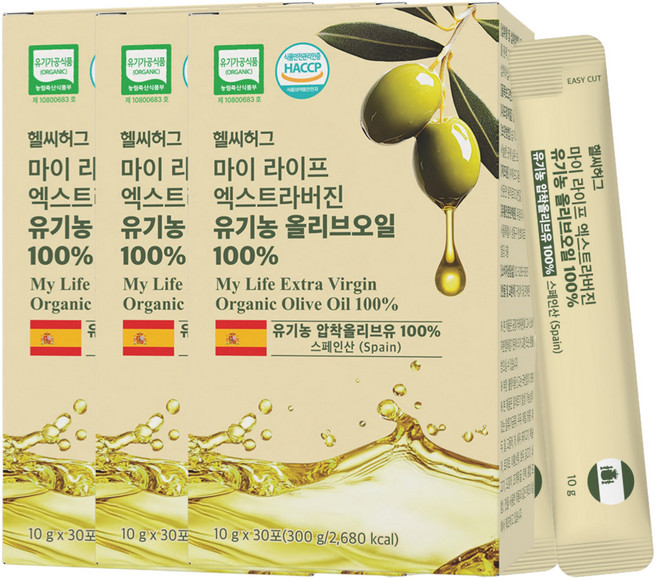 헬씨허그 [헬씨허그] 유기농 엑스트라버진올리브오일 공복올리브오일 올리브유 스틱, 3개, 300ml