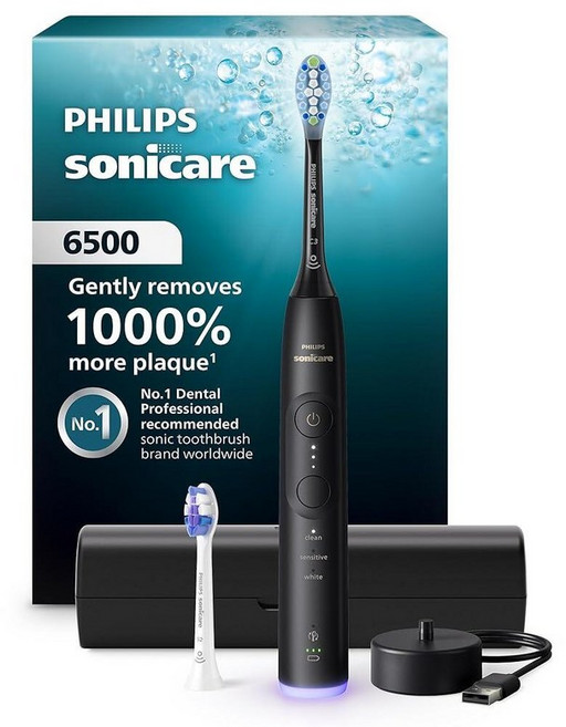 Philips Sonicare 6500 시리즈 전동 칫솔 - 차세대 소닉케어 기술 압력 센서 9가지 칫솔질 설정 스마트타이머 BrushPacer 21일 작동 시간 여, Deep Black