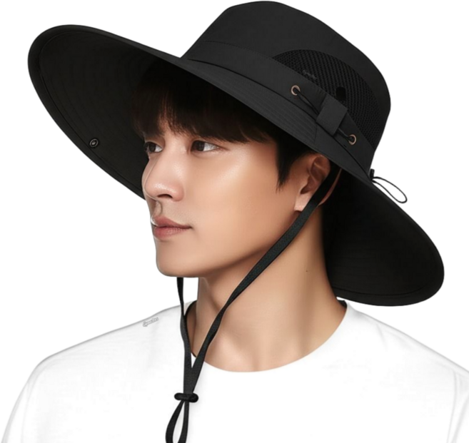 짐스터즈 12cm 챙넓은 벙거지 등산 낚시 정글 농사 캠핑 아웃도어 햇빛가리개 챙 모자, 블랙