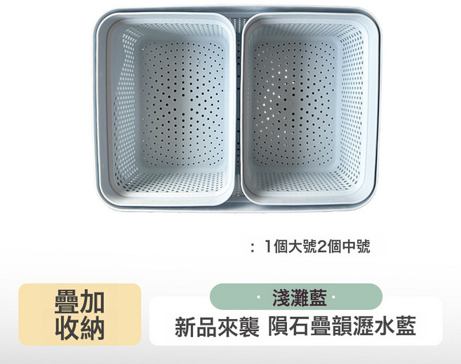 DIU 家用加厚廚房瀝水籃洗菜盆瀝乾籃筐套裝洗碗池雙層瀝水盆, 1個, 如圖