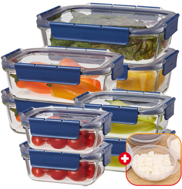 락앤락 탑클라스 내열유리 밀폐용기 직사각 8종+가쯔 세트 냉장고/냉동실정리 계란찜/반찬통/밥보관/이유식 소분.수납.정리 오븐/에어프라이어/전자레인지/렌지 글라스 그릇, 380*2+630ml*2+1L*2+1.6L*1+2L*1, 1개