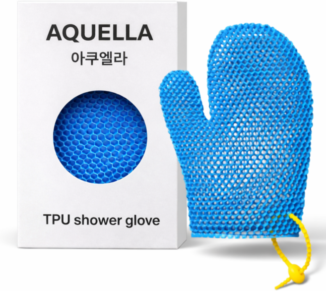 아쿠엘라 TPU 벌집 프리미엄 샤워 글러브 친환경 저자극 부드러운 각질관리 빠른건조 반영구사용 목욕타올, 1개, 1개입, 블루