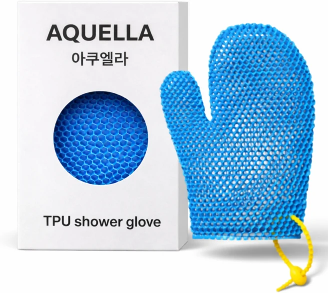 아쿠엘라 TPU 벌집 프리미엄 샤워 글러브 친환경 저자극 부드러운 각질관리 빠른건조 반영구사용 목욕타올, 1개, 1개입, 블루 - 쿠팡