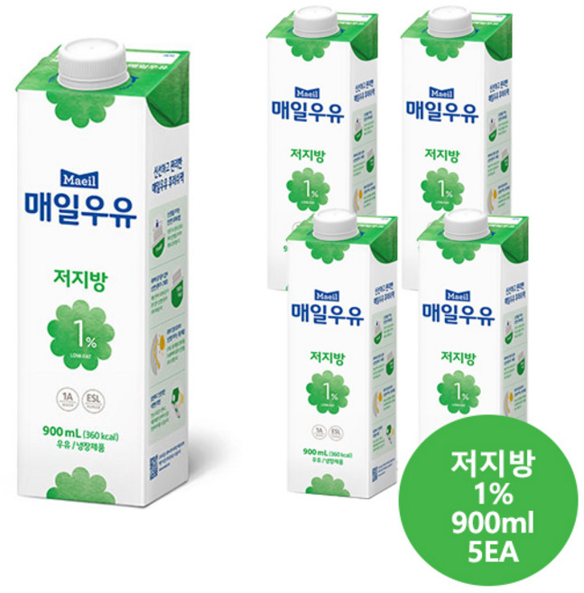 매일우유 저지방1% 우유 900ml 5개/무료배송, 5개