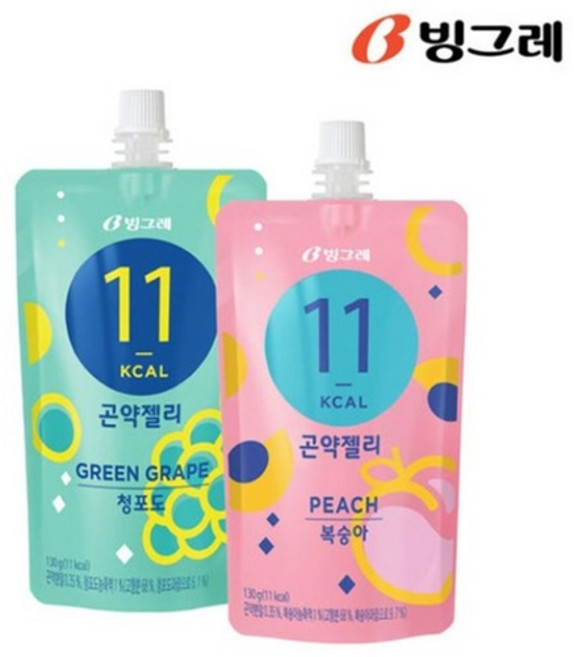 빙그레 곤약젤리 복숭아10개+청포도10개(총20개) 11칼로리 식사대용 무배, 130g, 20개