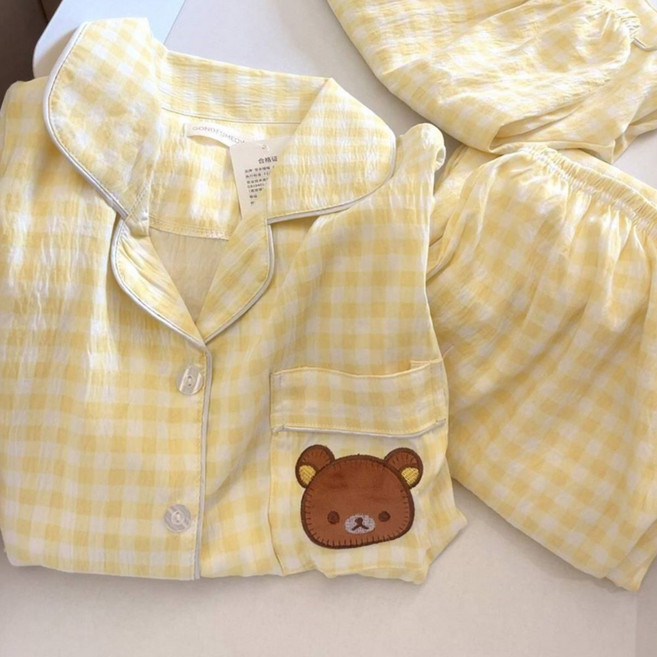 리락쿠마 캐릭터 산리오 반팔 체크 여름 잠옷 세트