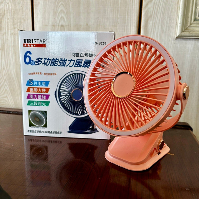 【TRISTAR三星】 6吋多功能強力風扇 Type-C供電式, 鮭魚粉