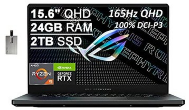 2021 ASUS ROG Zephyrus 15.6 QHD 165Hz Gaming Laptop Computer AMD Ryzen 9 5900HS 24GB RAM 2TB PCIe, B09N393111, win 10, black