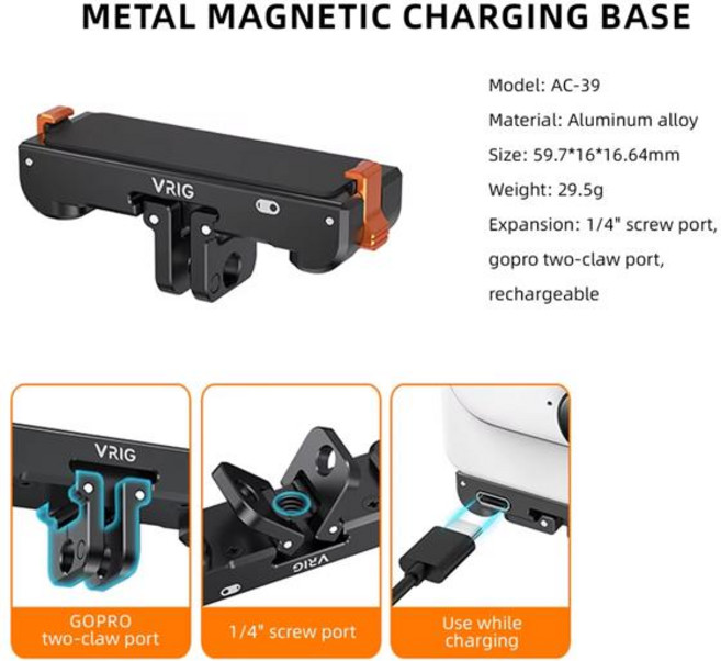 Insta360 Go 3GO 3S 카메라 브래킷 충전식 베이스 마운트 액션 카메라 액세서리 용 VRIG Go 3 마그네틱 퀵 릴리스 어댑터