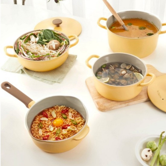 pn풍년 블리스 라레트로IH 인덕션겸용 통주물 세라믹코팅 허니 옐로우, 편수 20cm, 1개