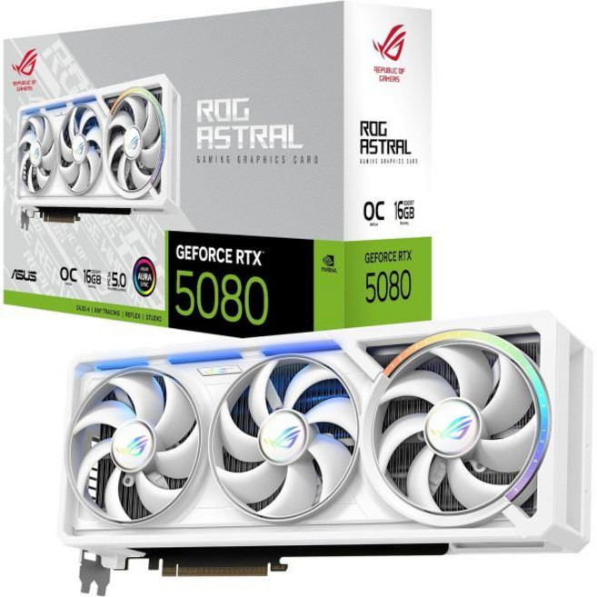에이수스 ROG 아스트랄 지포스 RTX™ 5080 16GB GDDR7 화이트 오버클럭 에디션 - 쿼드 팬 그래픽 카드 최적의 성능을 위한 전례 없는 공기 흐름과 압력 제공, 그래픽카드 ASUS ROG Astral GeForce