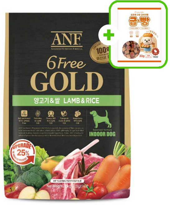 ANF 식스프리골드 인도어 어덜트 강아지사료 + 증정 강아지간식, 1개, 3.6kg, 양+쌀