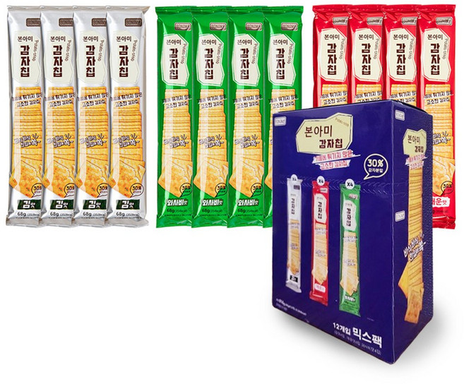 본아미 감자칩 3종 (와사비맛4개 김맛4개 매운맛4개)/최신제조, 1세트, 12g