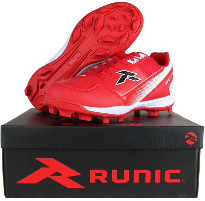 RUNIC 低筒膠釘鞋 棒球壘球專用, 紅白,US10(28CM), 1個