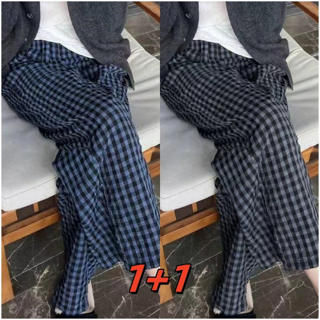 빅사이즈 [1+1] 9부 체크 패턴 파자마 바지 세트