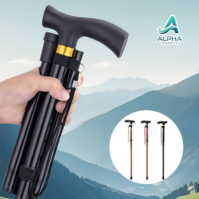 알파 4단접이식 여행등산 초경량 초간단스틱, 1개, 블랙