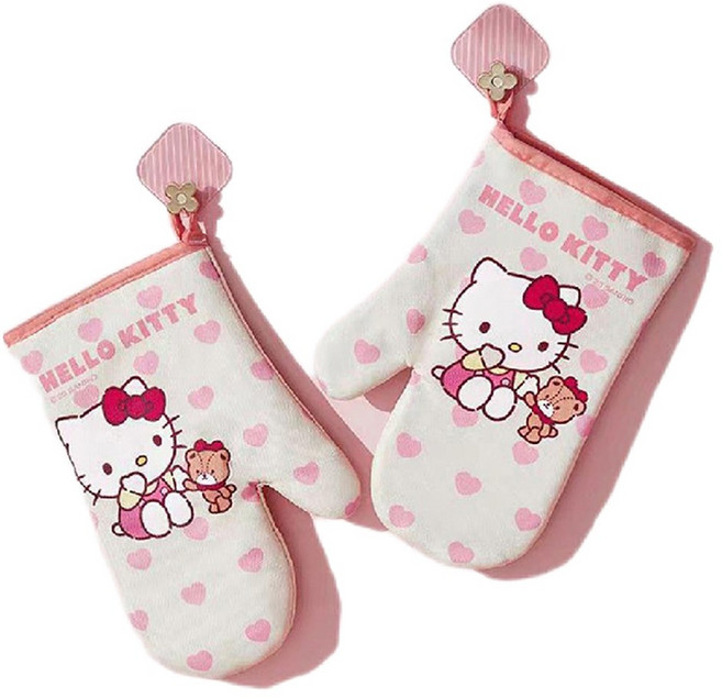 Bantang 캐릭터 오븐 양손 장갑, 헬로키티베이지, 1개