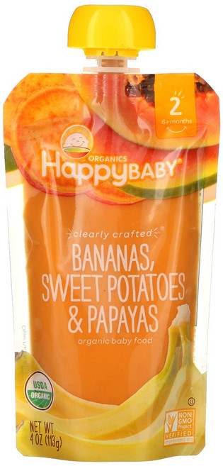 Happy Family Organics Baby® 유기농 이유식 생후 6개월 이상 바나나 고구마 파파야 113g(4oz) Organics (해피 패밀리 오가닉스), Happy Family Organics, Baby®,, 1