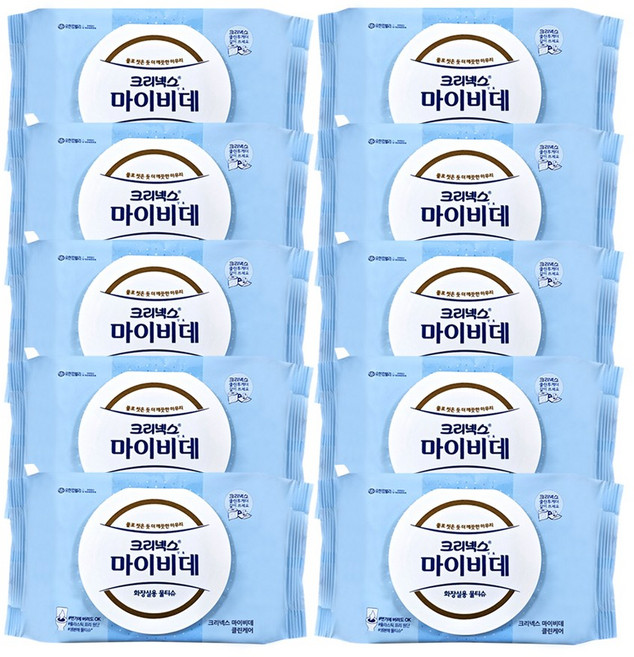 크리넥스 마이비데 클린케어 화장실용 물티슈 캡형 46매 10팩 FR, 129g, 10개