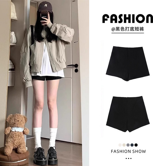 【美式辣妹】西裝短褲 靴褲 熱褲 高腰短褲 黑色短褲 緊身彈力 薄款西裝面料 春秋外穿配靴子 顯瘦百搭