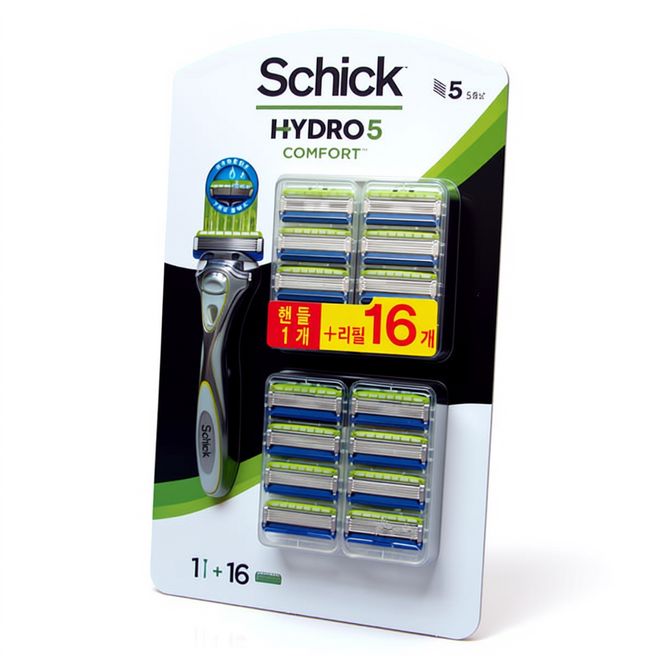 쉬크 하이드로5 컴포트면도날 16입과 면도기핸들 + 쉬크 여행용 면도기파우치, 1개, 16개입