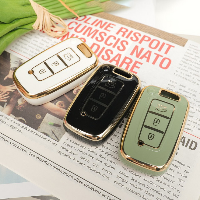 바이어블 현대기아 자동차 tpu 키케이스 키홀더 키커버 3버튼 4버튼, 3버튼 F타입 블랙골드 (VA-TA31)