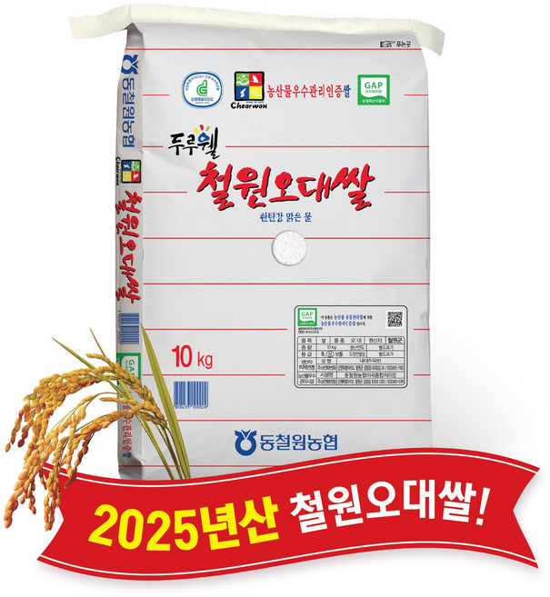 [당일도정] [동철원농협 운영] 2025년산 두루웰 철원오대, 1개, 상등급, 10kg