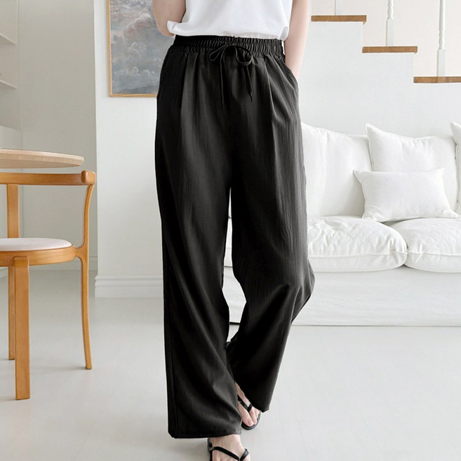 쿨썸 남여공용 구김없는 인견 아이스 여름 핀턱 와이드 밴딩 팬츠 슬랙스