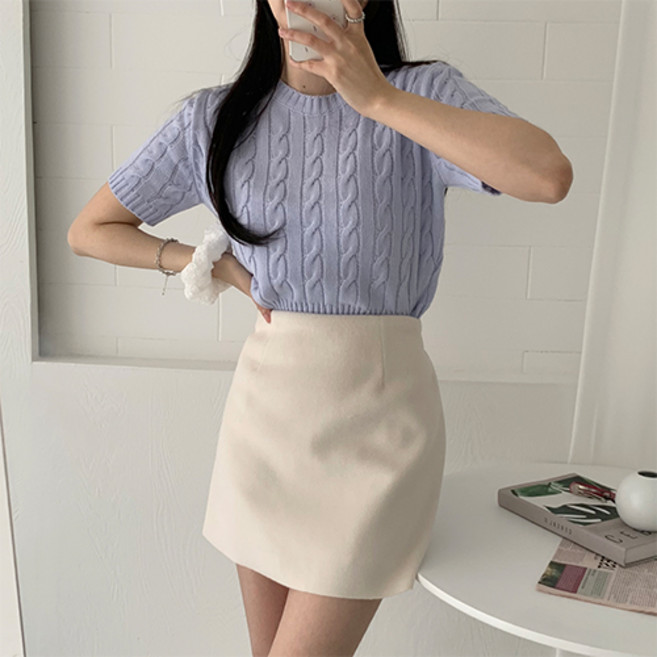 [순이] S.여성 봄 에브리 반팔 꽈배기 라운드 니트