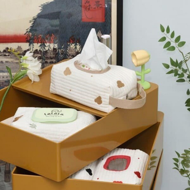 [예스24배송]누빔 곰돌이 무늬 휴지케이스 티슈케이스 티슈커버, 아이보리, 1개