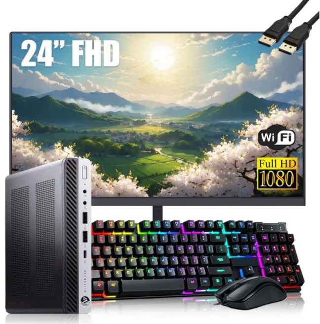 HP EliteDesk 800 G4 미니 비즈니스 데스크톱 PC(24인치 FHD 모니터 포함) 인텔 코어 i5-8500 16GB RAM DDR4 256GB SSD 마우스, HP EliteDesk 800 G4 미니 비즈니스 데스