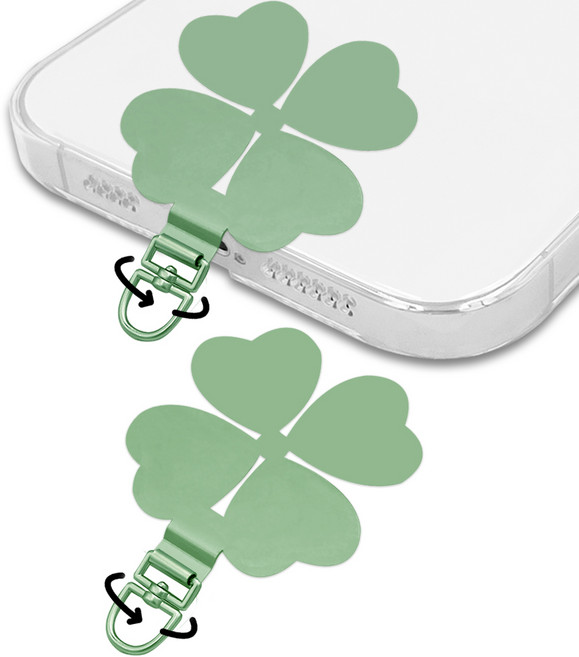 스마트폰 태그홀더 네잎클로버 스틸 스핀링, 2개, 매트그린