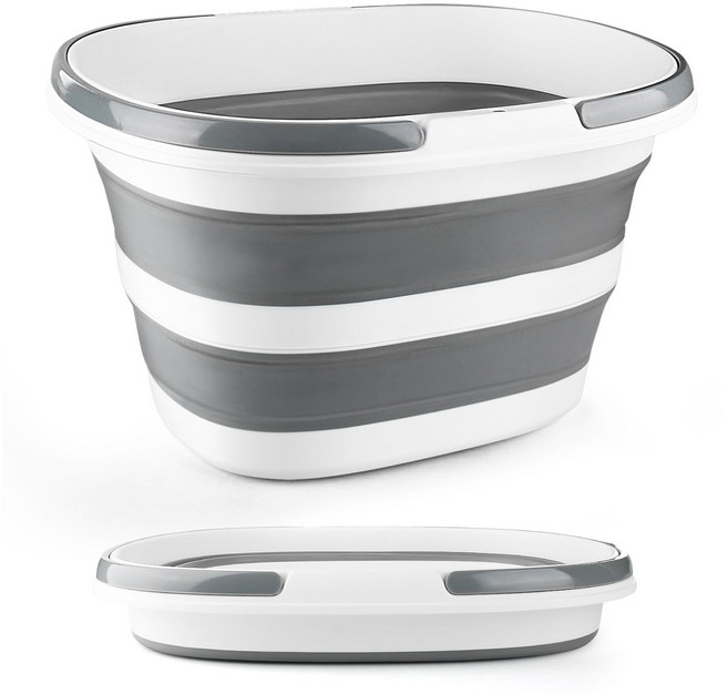 접이식 물통 초대형 접이식 양동이 걸레 버킷 애완동물 목욕 욕조 접이식 세탁 바구니 옷 보관 정리함 RV 야외 캠핑 필수품, 그레이, 35L