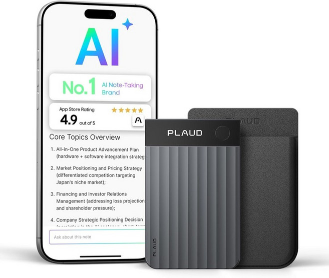 Plaud 노트 프로 AI 음성 녹음기 AI로 전사 및 요약 앱 제어 회의 통화용 테이커 112개 언어 지원 InstantView 디스플레이 포함 초슬림 케이스 블랙, Silver
