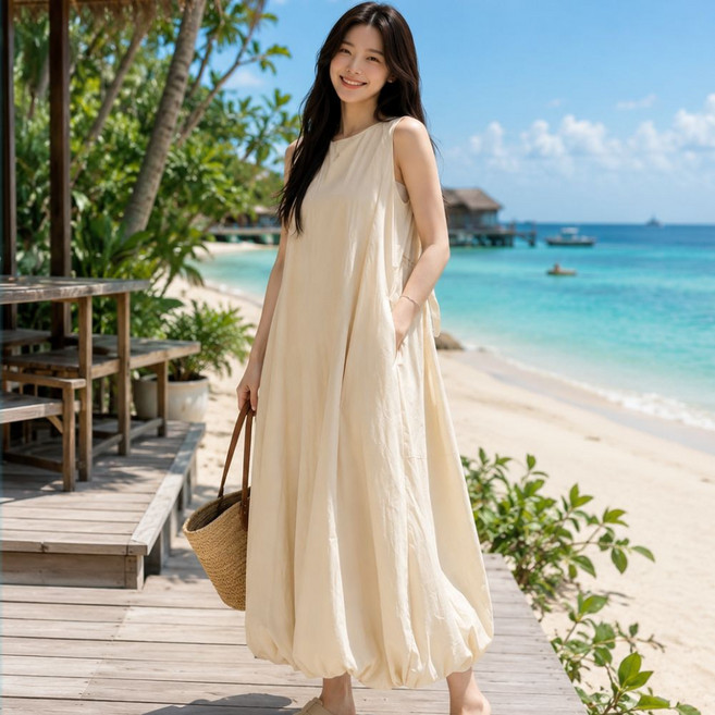 루다앙 민소매 여름 빅사이즈 벌룬 오버핏 원피스