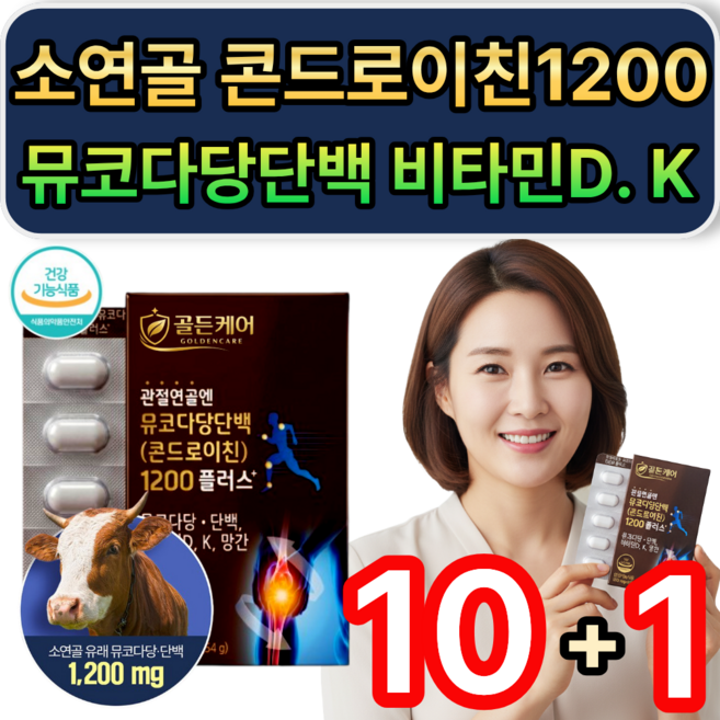 뮤코다당 단백 소유래 소연골 콘드로이친 1200 식약청인증 / [사은품증정] 열개 구매시 포사인 콘드로이친1200 돼지연골 유래, 10개, 60정