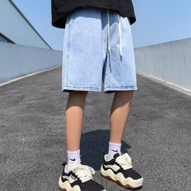 스탠다드 밴딩 와이드 5부 청반바지