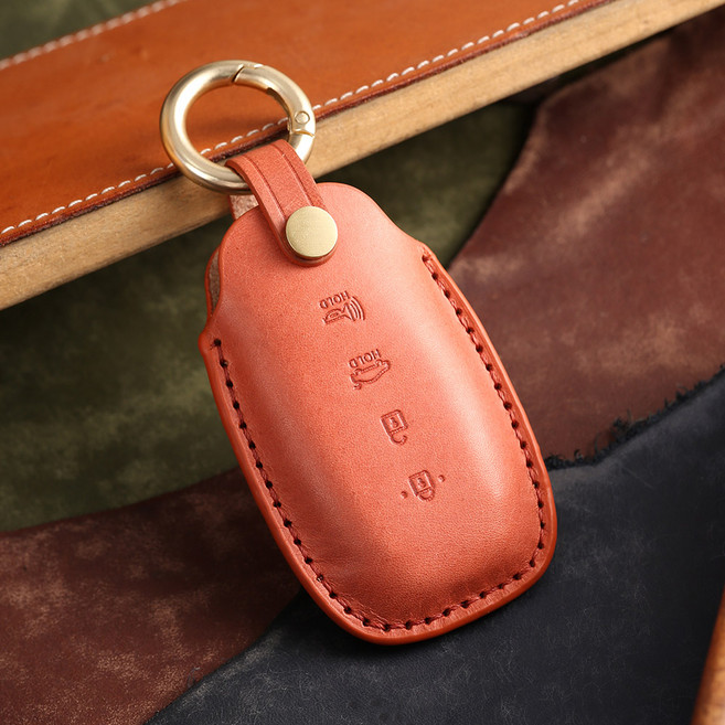 벤오토 현대 자동차 싼타페 i30 벨로스터 코나 호환 천연 소가죽 차키케이스 4버튼 키링 키홀더 (S4-HD4A), S4-HD4A+테슬, 인디안핑크
