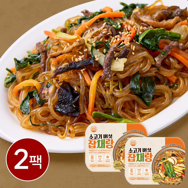 잡채랑 7가지고명 소고기버섯 궁중 잡채 2인분 반찬, 2개, 350g